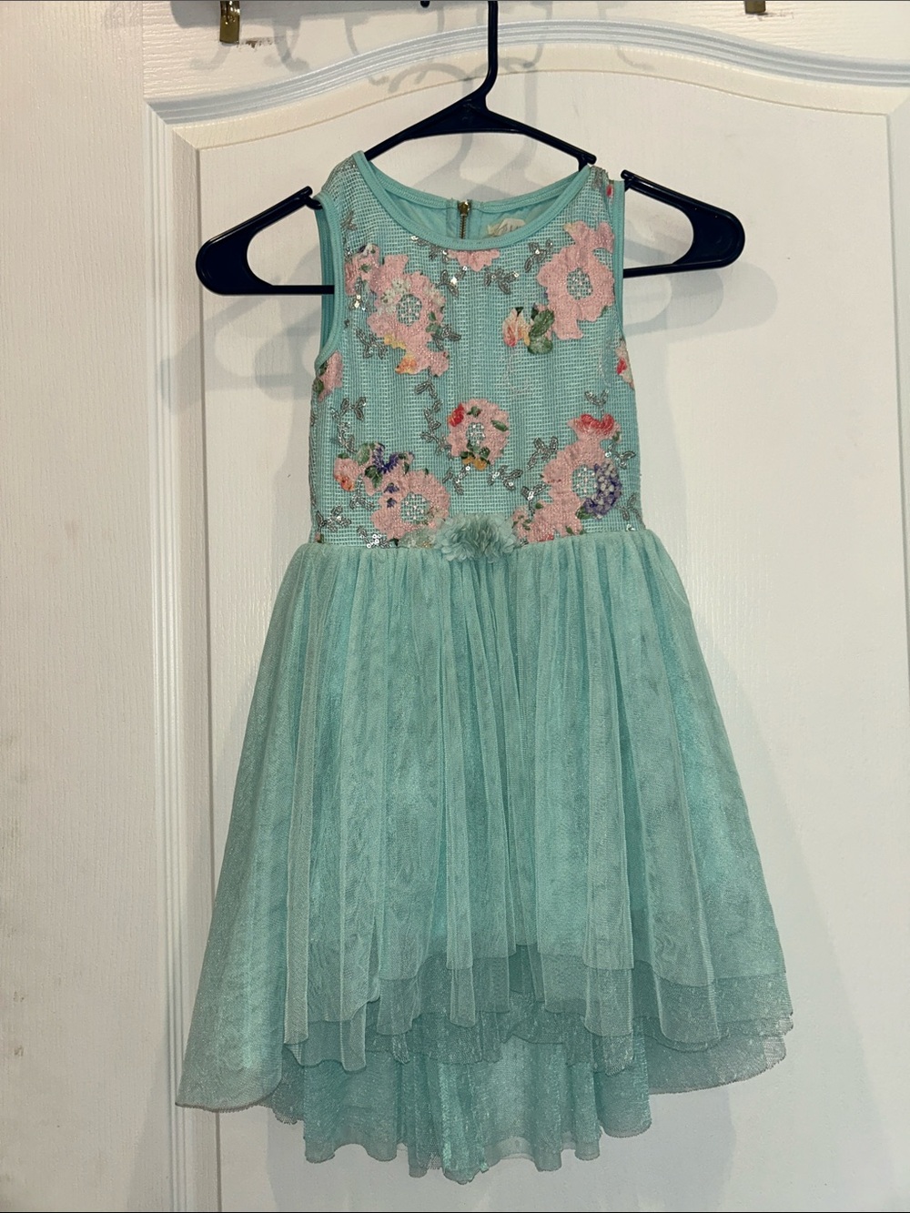btween Mint Floral Sequin Tulle Party Dress 7 high lo skirt